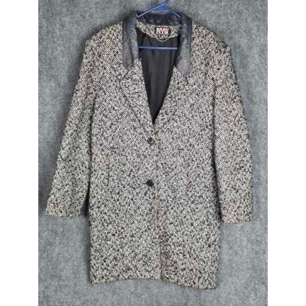 Vintage 80s NYG New York Girl Tweed Coat Leather Collar ILGWU Union USA Sz 10
